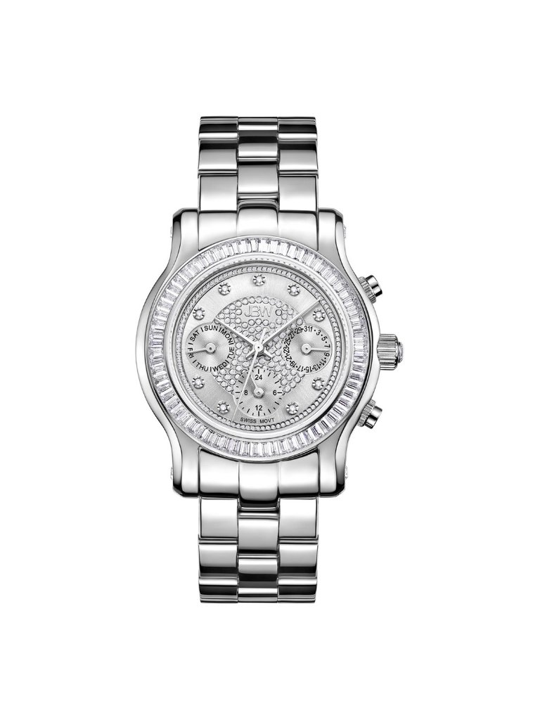 Nwt Jbw Laurel Silver Multi-Function Diamond Dial Steel Bracelet Ladies Watch
